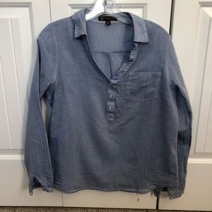 Blue Long Sleeve Popover with small white stripes